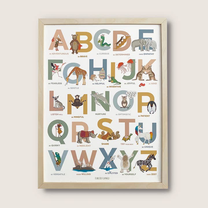 Kids Alphabet of Positive Emotions print | Mindfulness gift for wholesale by Fearless Flamingo