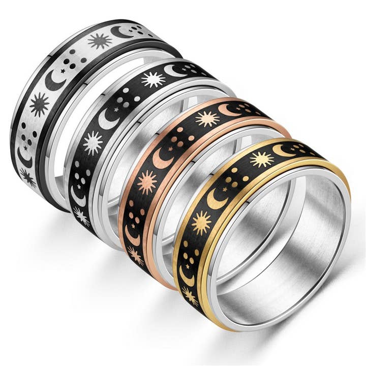 Perimade & Co. LLC - Vendita all'ingrosso Anello midi/a fascia - Moon Star Anxiety Fidget Spinner Ring in acciaio inossidabile2