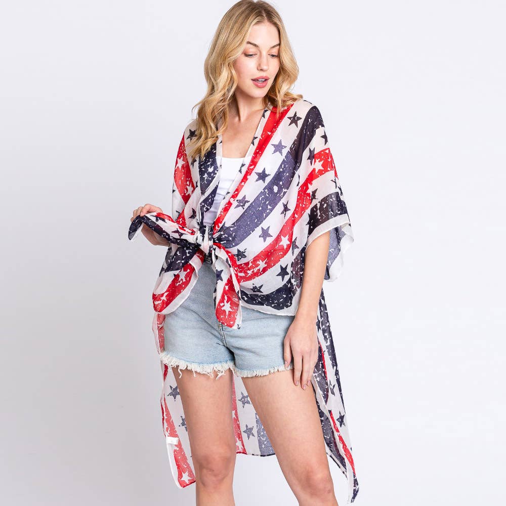 Sensibling Corp. - Wholesale Kimono - Women's - American USA Flag Star Print Kimono Poncho5