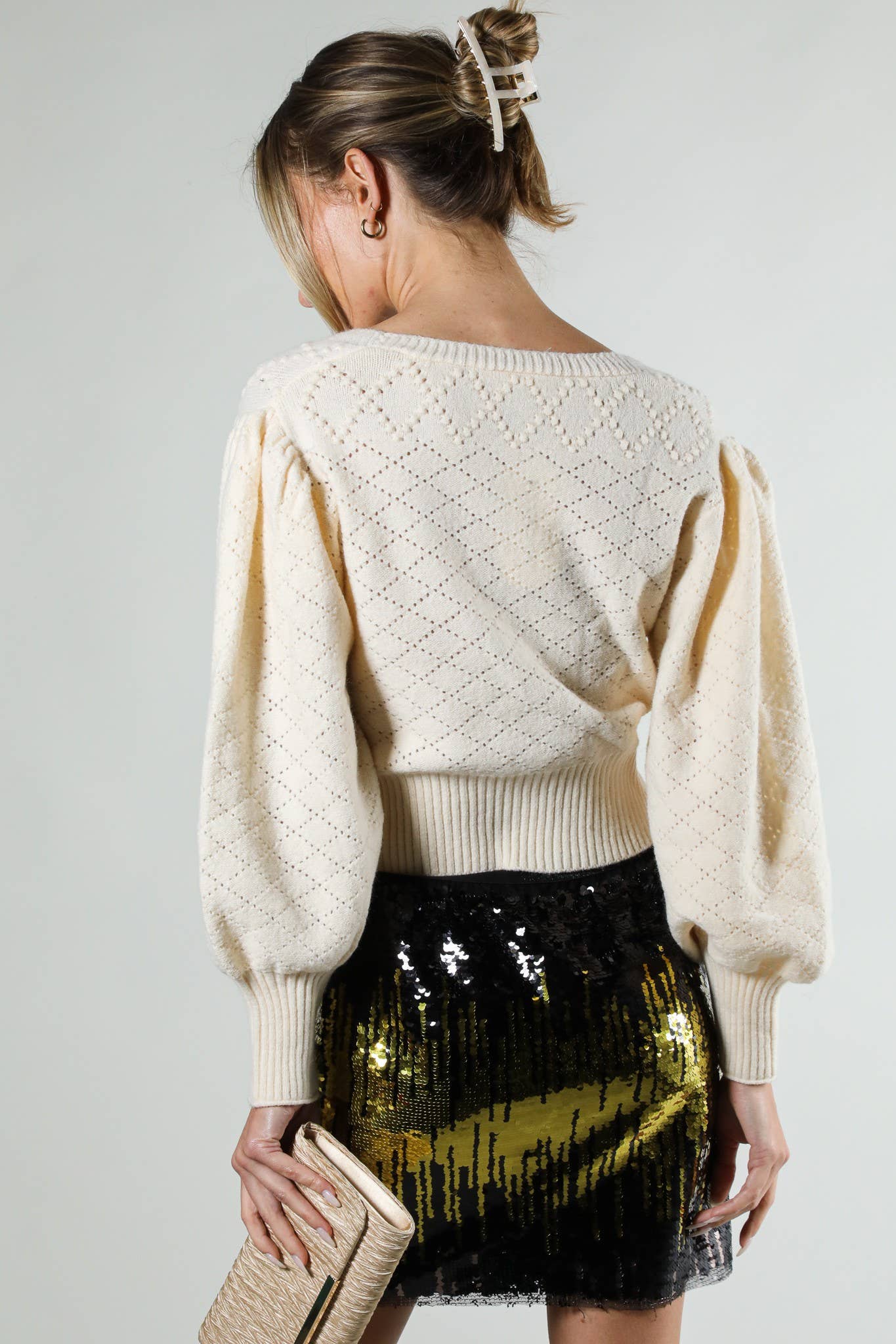 Vine & Love – Engroshandel Cardigan - Dame – V-hals Ballonærme Struktureret Strikket Cardigan VT81642-5