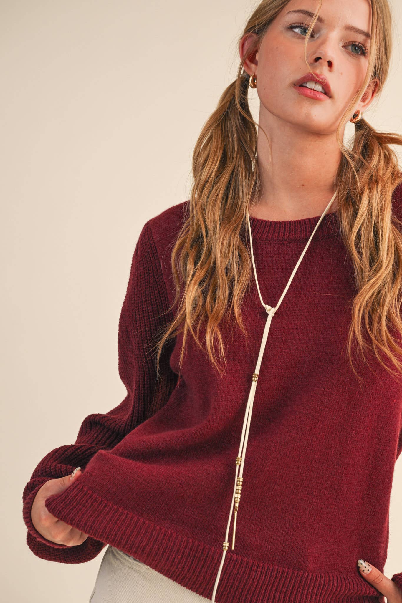 &MERCI - Wholesale Knit Sweater - Women's - RIBBED PUFF SLEEVE SWEATER MSW1095123