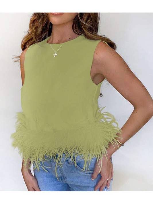 Flarix - Wholesale Blouse - Women's - feather trim sleeveless top feather14