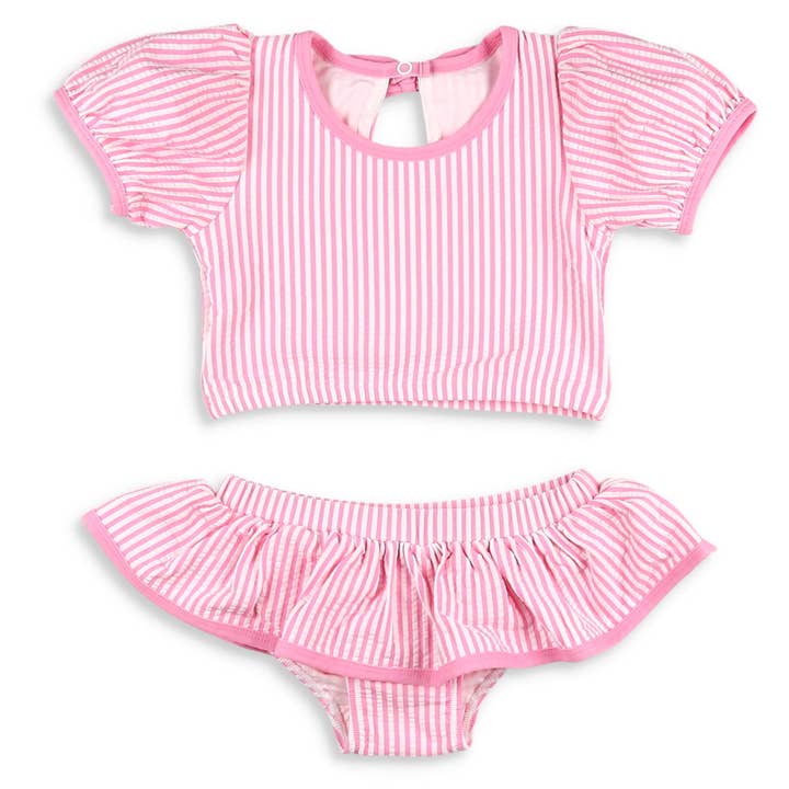 Pink Seersucker Splash Bikini for wholesale by Shrimp and Grits Kids