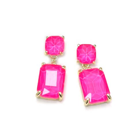 StarryNYC - Wholesale Dangle Earrings - Double Square Linked Crystal Glass Dangle Earrings29