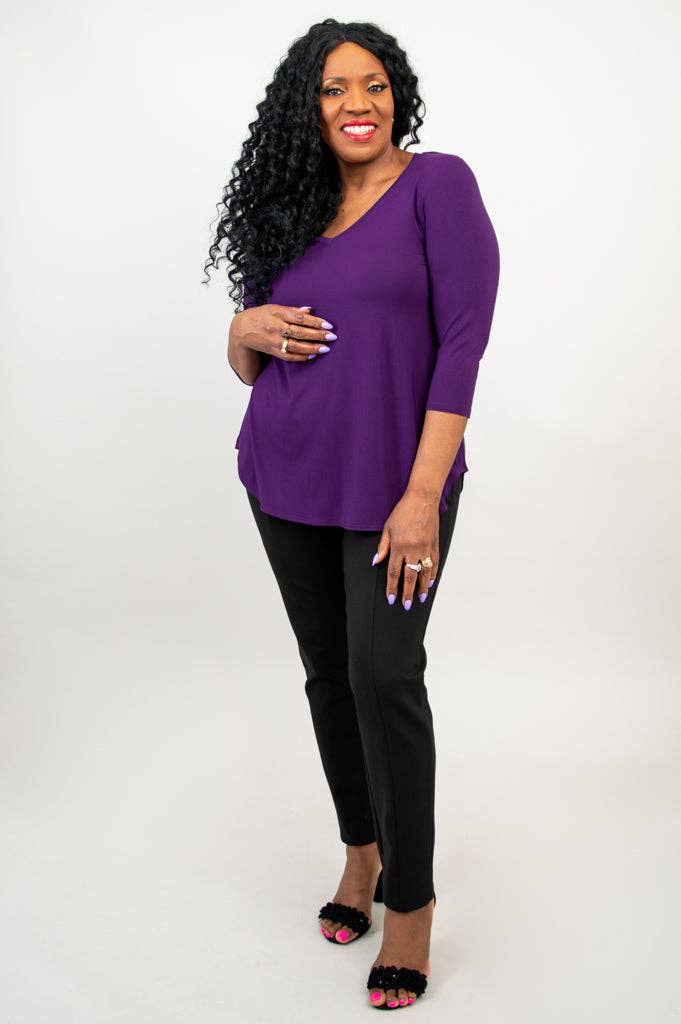 Blue Sky Clothing Co LLC – Túnica - Mulher por atacado – Jackie 3/4 Top, Royale, Bambu3