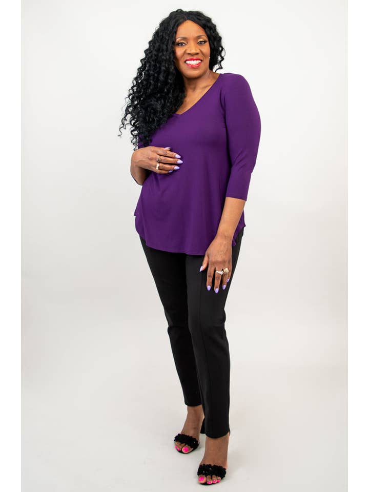 Blue Sky Clothing Co LLC – Túnica - Mulher por atacado – Jackie 3/4 Top, Royale, Bambu3