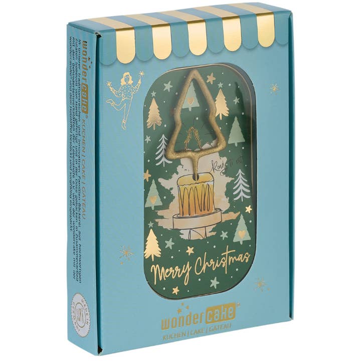 Merry Christmas green Wondercake deluxe blue tree gold for wholesale by Wondercandle