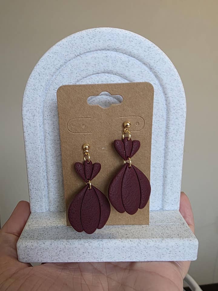 Merlot Dangle Drop Polymer Clay Earrings for wholesale by ANS Designs Co