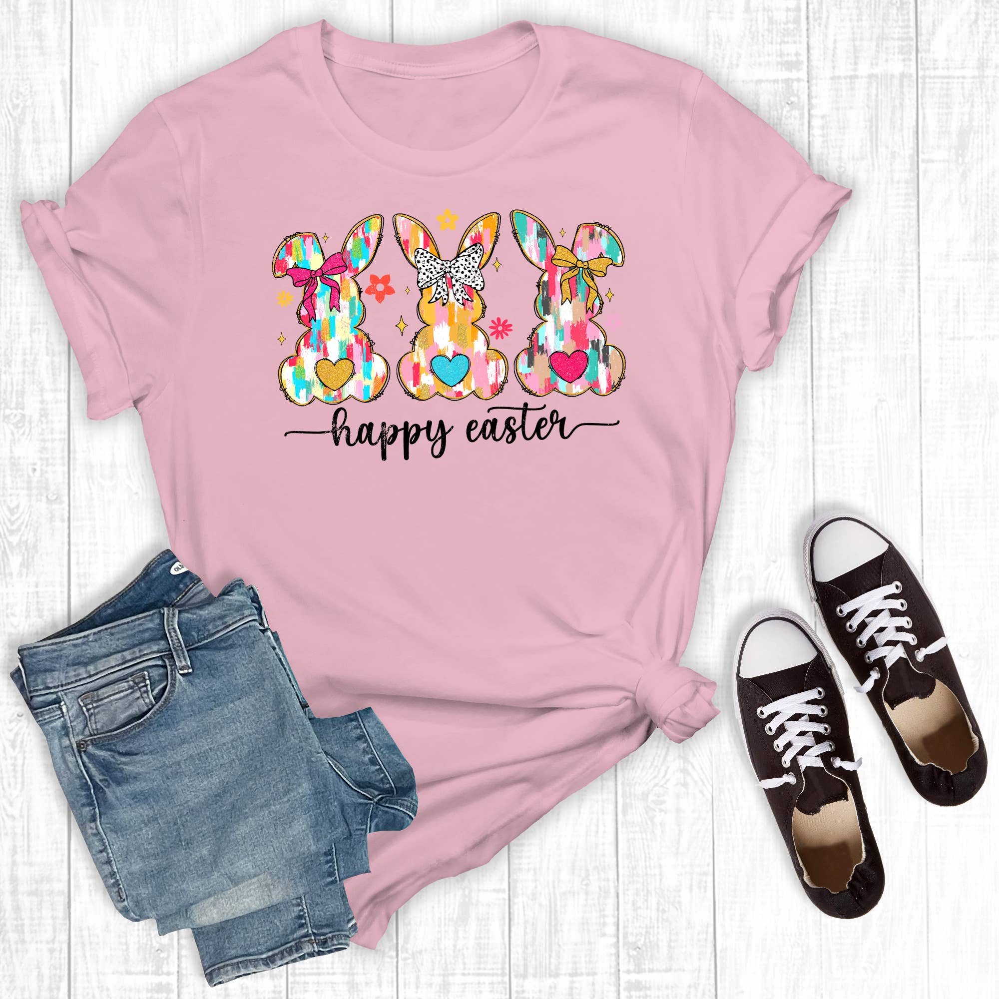 Light Pink Happy Easter Bunny Butts Graphic Tee for wholesale on Faire0