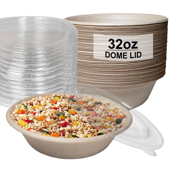 Ciotole usa e getta resistenti compostabili da 32 once con coperchi a cupola per la vendita all'ingrosso da parte di EcoQuality