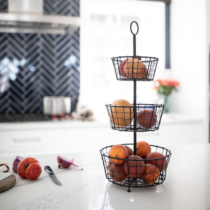 Foreside Home & Garden - Wholesale Basket - 3 Tier Tray Farmhouse Baskets Black Metal