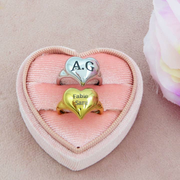 Daemon srls - Wholesale Cocktail/Statement Ring - Anello Cuore Bombe' - PERSONALIZZAMI ~ Anello in acciaio inossidabile + INCISIONE PERSONALIZZATA3