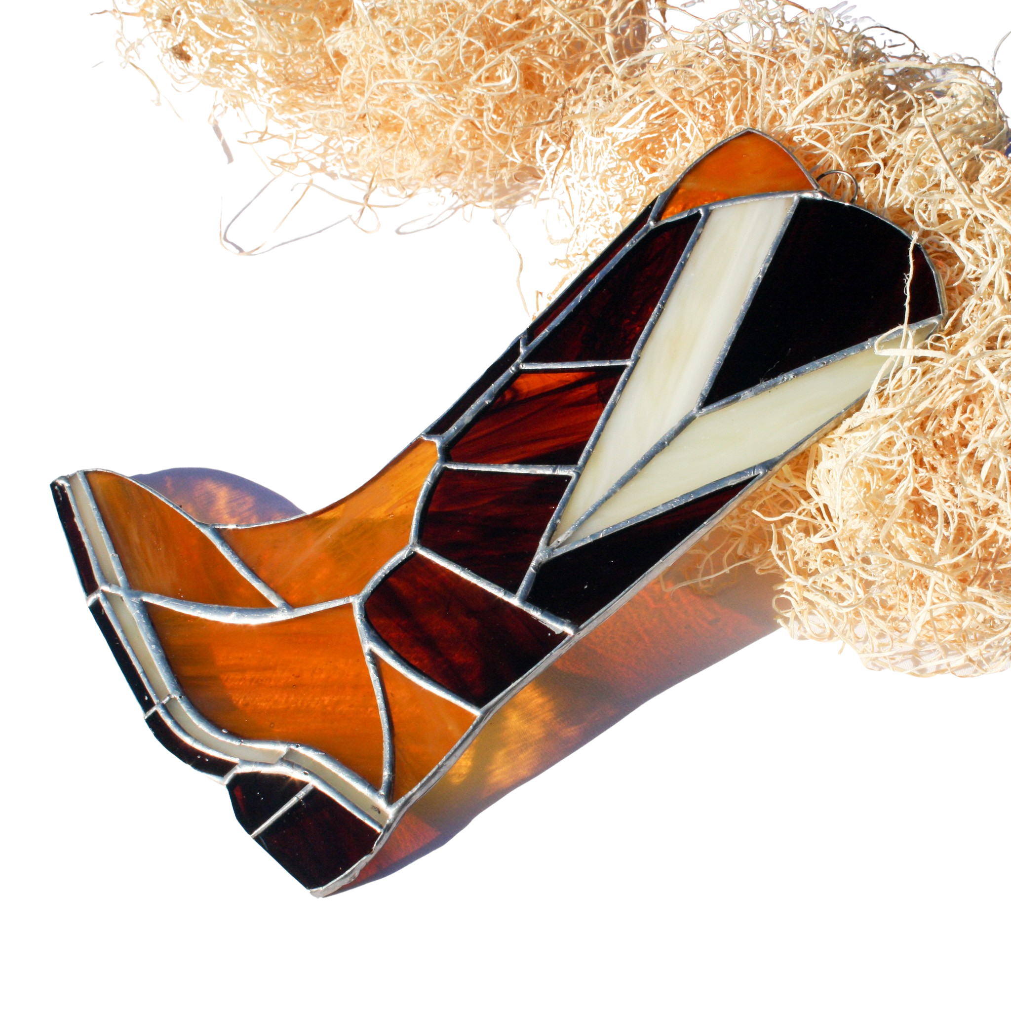 DGE Distribution - Wholesale Stained Glass Panel - Cowboy Boot Stained Glass Suncatcher 8" × 6" – Western Decor6