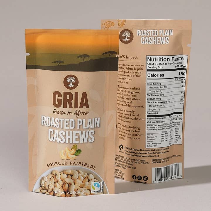 Roasted Plain Fairtrade Cashews (2 oz) for wholesale by GRIA Food Co.