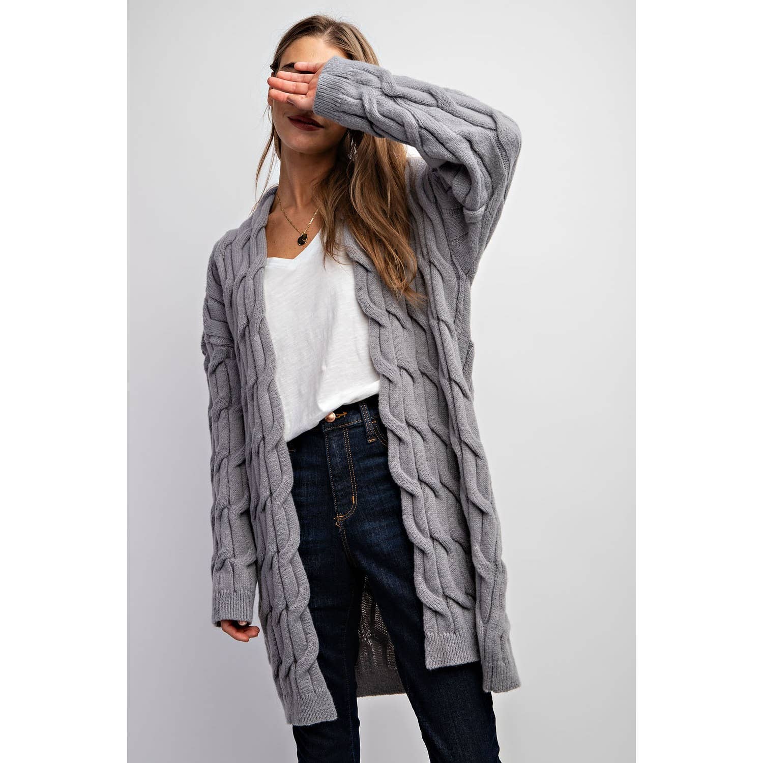 Sweet Generis - Wholesale Cardigan - Women's - CHUNKY CABLE KNITTING CARDIGAN21