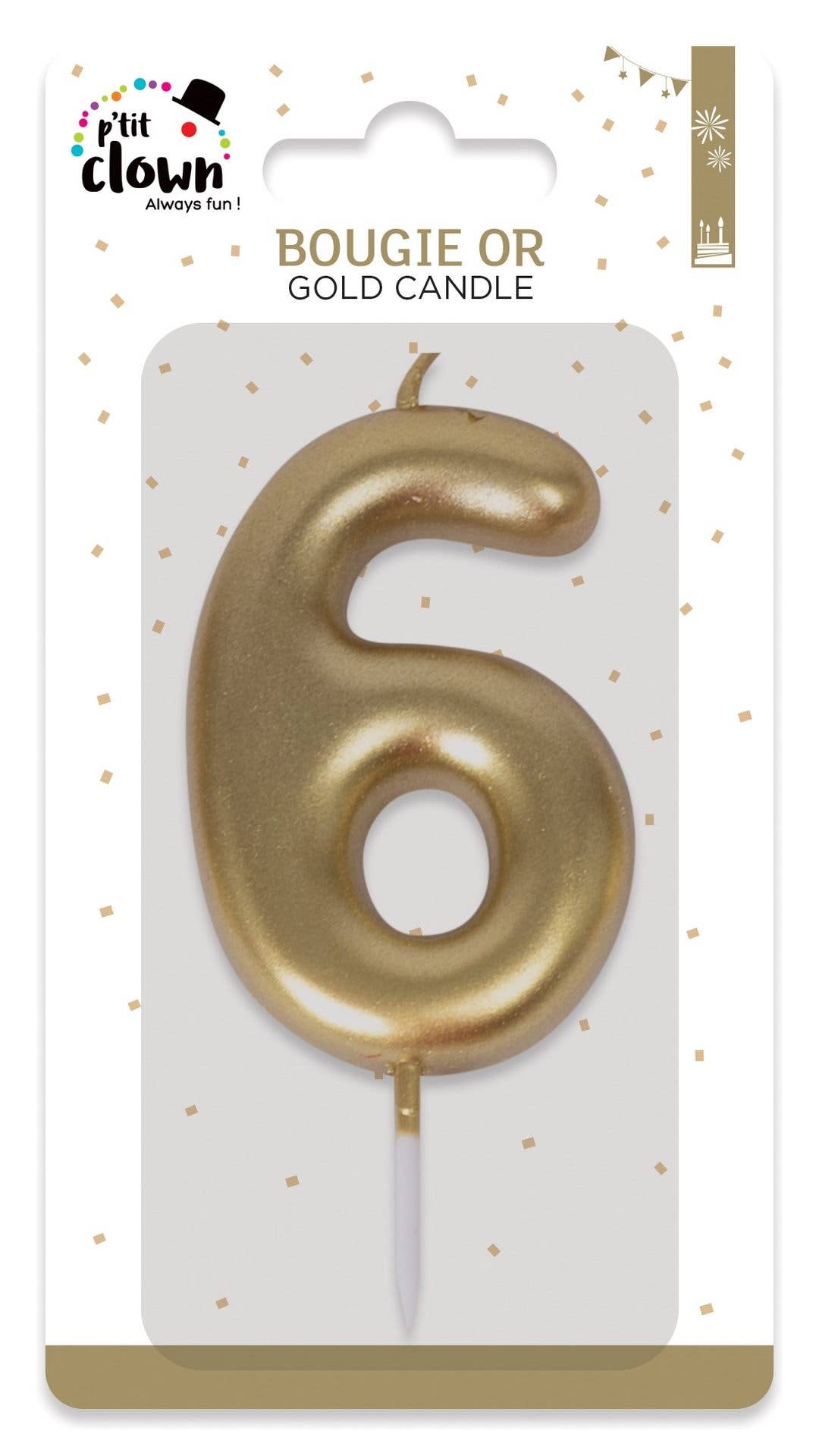 P'tit Clown - Vendita all'ingrosso Candeline per torte - Candela dorata a forma di numero 61
