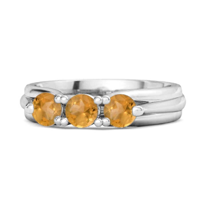 Citrine Round Three Stone Minimalist Band Ring - Sterling Silver for wholesale by Star Joya