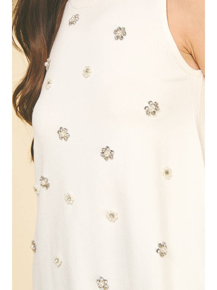 PINCH - Wholesale Knit Top - Women's - RHINESTONE & PEARL EMBROIDERED KNIT TOP - 6273WJ12