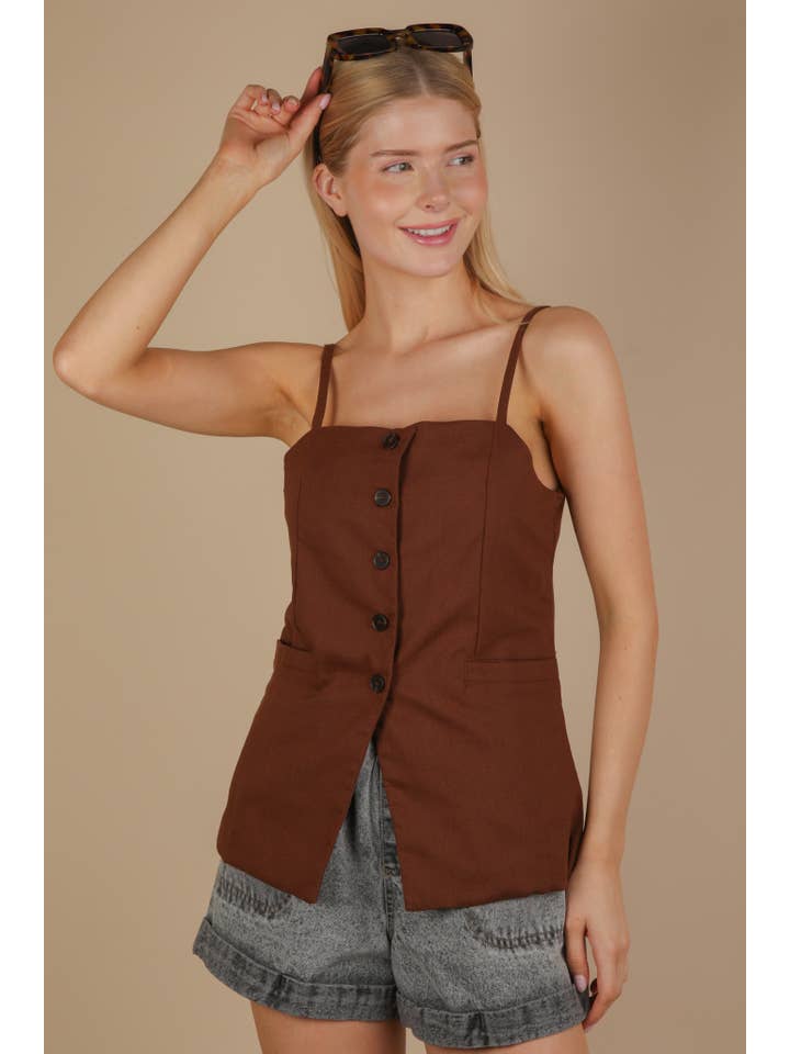 VERY J - Wholesale Button Down Shirt - Women's - NJ90371-Button Down Solid Woven Top