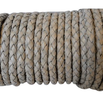 Oslo Round Braided Leather Cord - 4mm - Vintage Light Grey for wholesale by Sun Enterprises B.V.