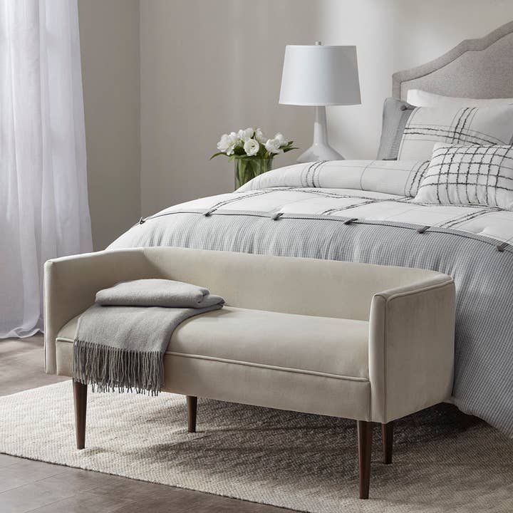Olliix - Wholesale Bench - Cream Velvet Low Back Accent Bench for Entryway, Bedroom