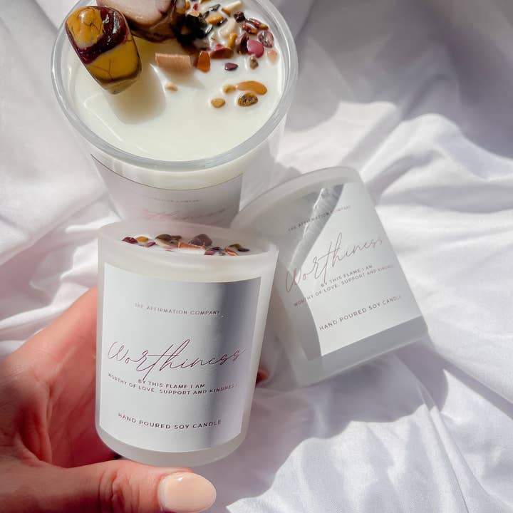 House Of Intention - Wholesale Jar/filled candle - WORTHINESS – Crystal Infused Candle (Mini)2