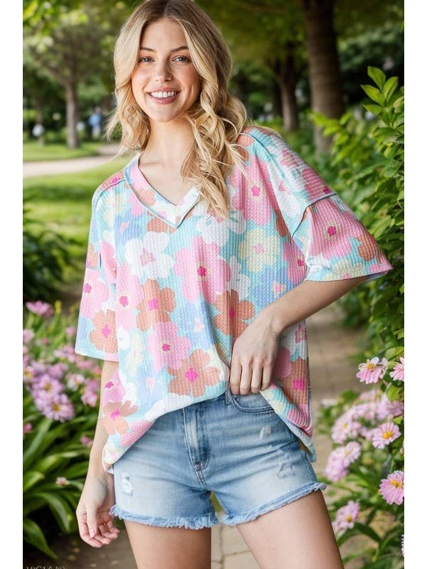 MINT ET7881-11 SHORT SLEEVE FLORAL PRINT TOP for wholesale on Faire