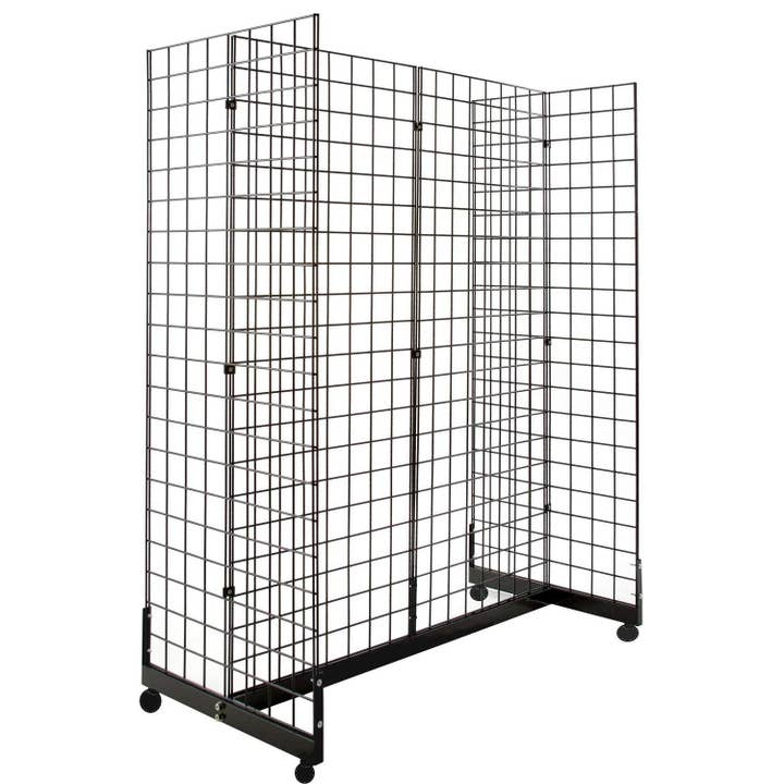 Only Hangers - Wholesale Retailer Display Stand/Case - Gridwall Fixture with Gondola Base with Casters - BLACK