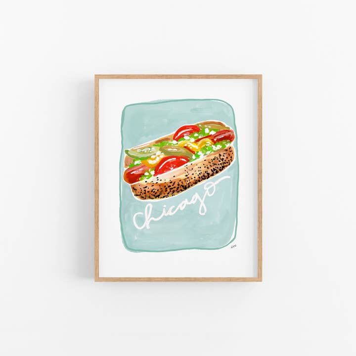 Rachel Reynolds Art - Wholesale Art Print - Chicago Style Hot Dog Art Print (Multiple Color Options)2