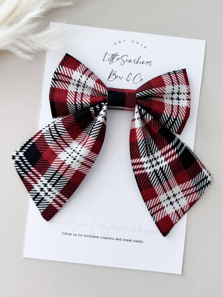 Red & White Plaid Christmas Sailor Bow for wholesale by Little Sunshines Bow & Co