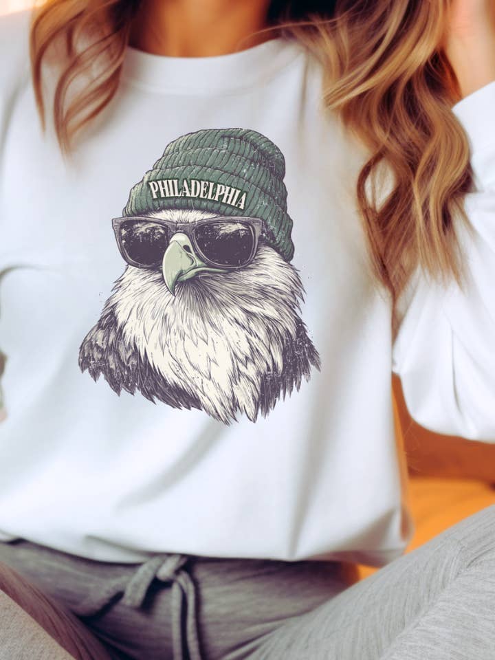 Felpa Girocollo Grafica per Adulti Philadelphia Eagles Beanie per la vendita all'ingrosso da parte di Uncommon Label