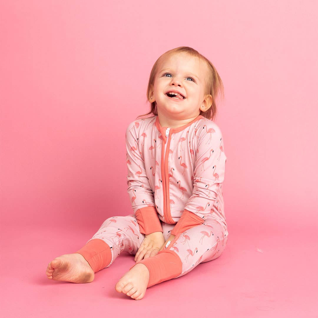 Emerson and Friends - Wholesale Sleepsuit - Baby - Fancy Flamingos Pink Bamboo Baby Pajamas Convertible Sleeper1