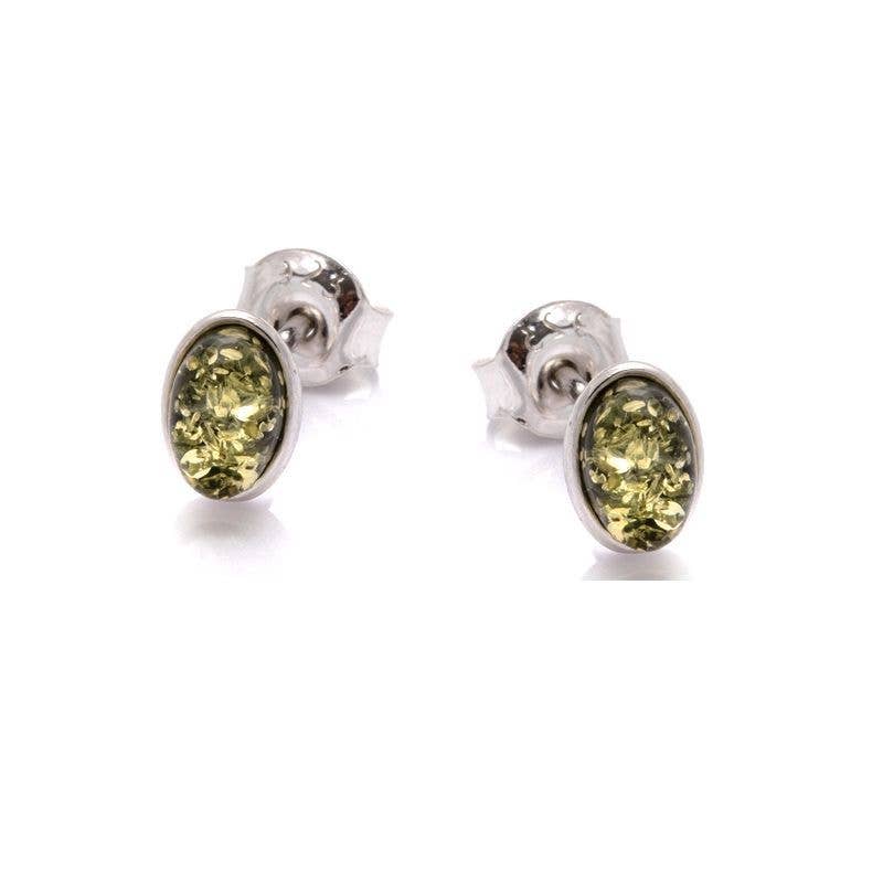 Earrings with natural green amber, sterling silver for wholesale on Faire0