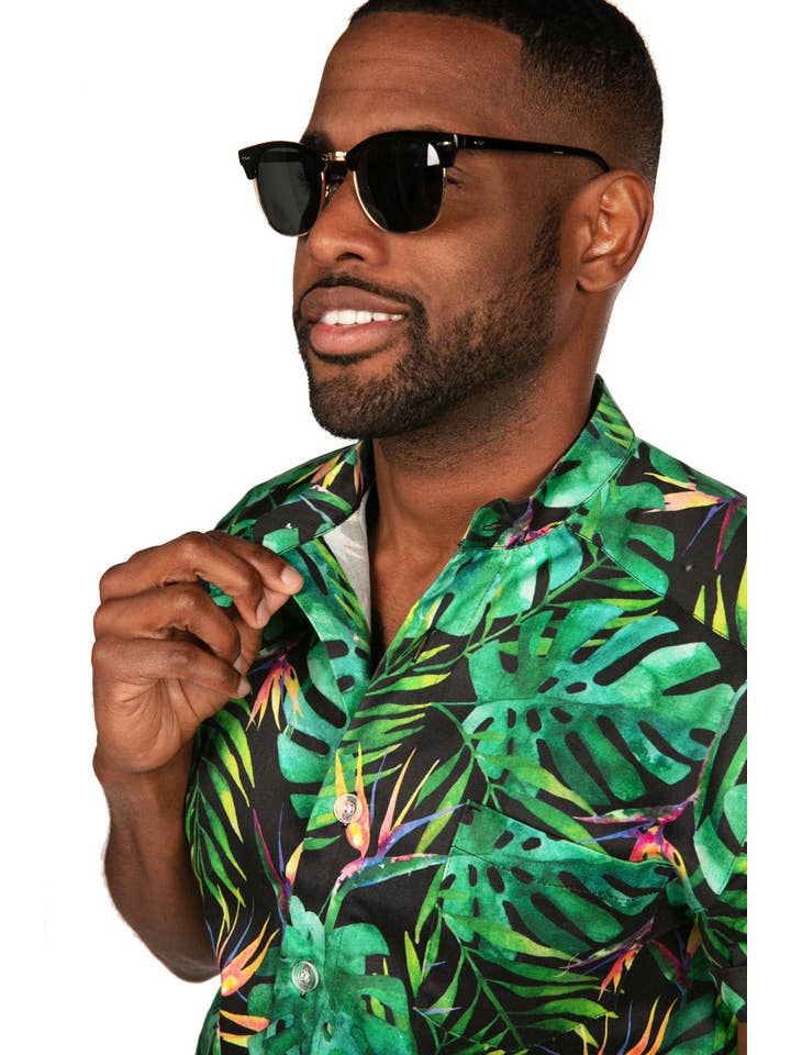 Tipsy Elves - Wholesale Onesie - Men's - Jungle Romphim - Men's One Piece Tropical Button Down Romper