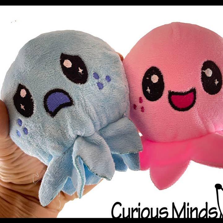 Curious Minds Toys – Engroshandel Plyslegetøj - Børn og baby – 1 Sød blæksprutte dyr glad trist plys flip indefra og ud Anima2