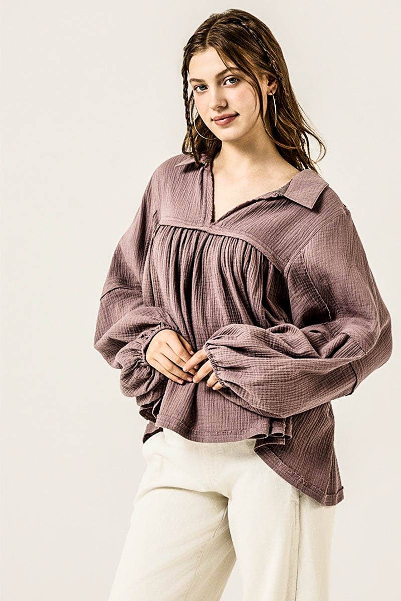 noflik - Wholesale Blouse - Women's - Plus  Bubble Slv Cotton gauze Babydoll Blouse- INT1070P_7