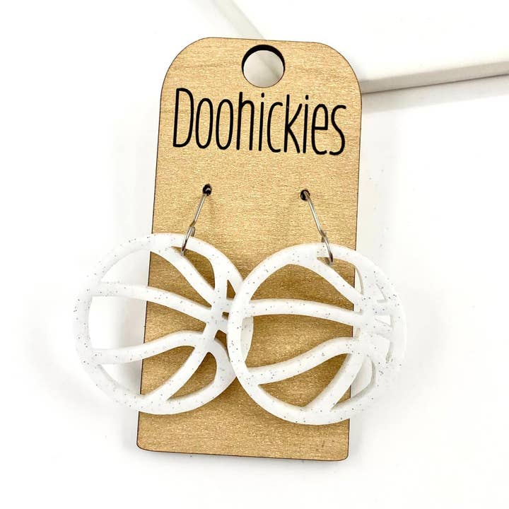 Doohickies - Wholesale Dangle Earrings - 1.25 Custom Glitter Acrylic Basketball Dangle Earrings (10 Color Options)