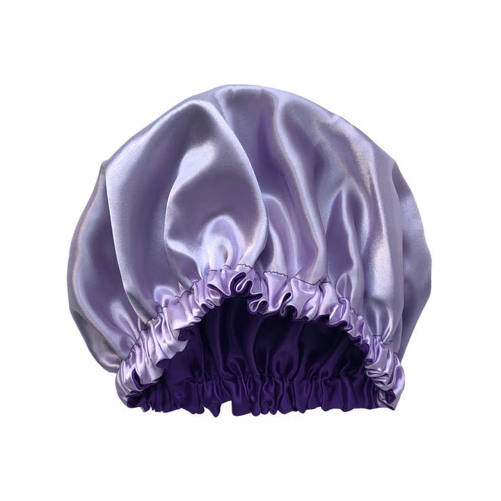 Satin Rowe – wholesale Shower cap – Satin Bonnet - Purple Reversible1