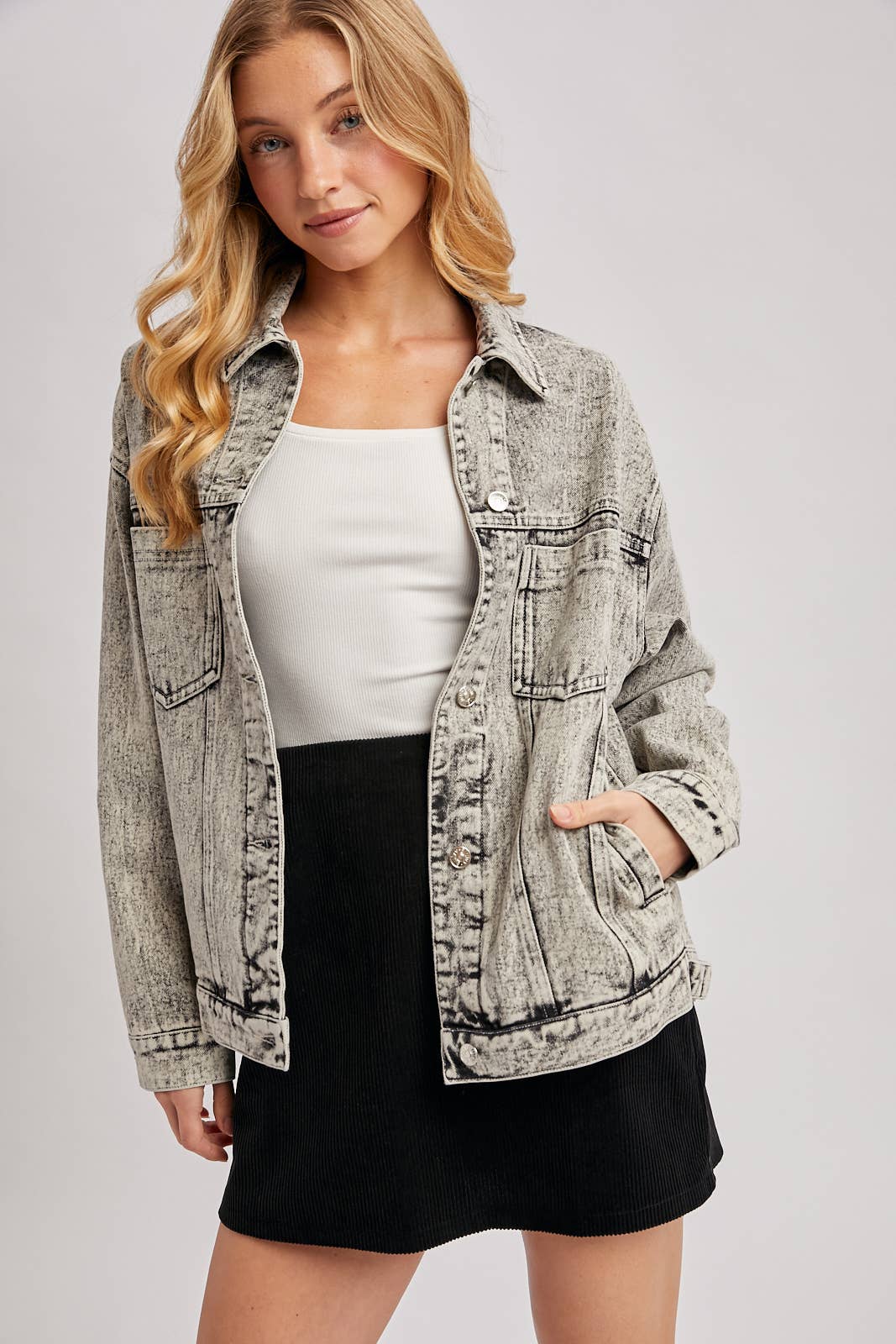 Bluivy - Venta al por mayor Cazadora vaquera - Mujer - Chaqueta oversized de mezclilla con botones10