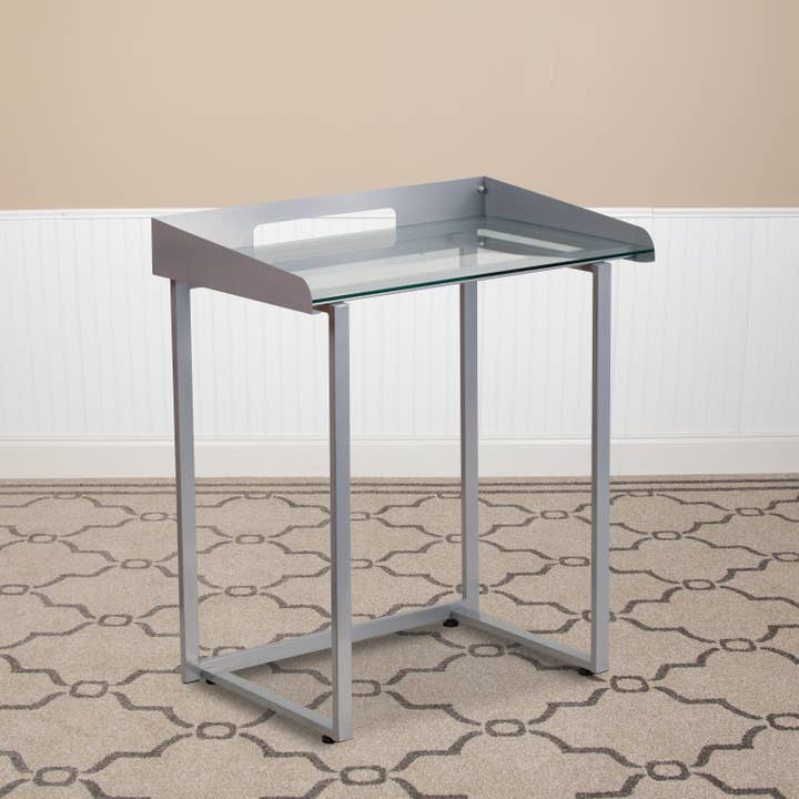 Flash Furniture - Wholesale Desk Set - Clear Tempered Glass Desk with Silver Metal Frame