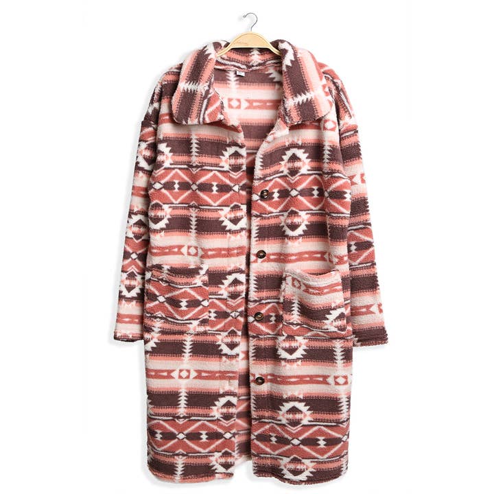 Fashion City - Wholesale Jacket - Women's - Aztec Pocket Sherpa Oversized Jacket