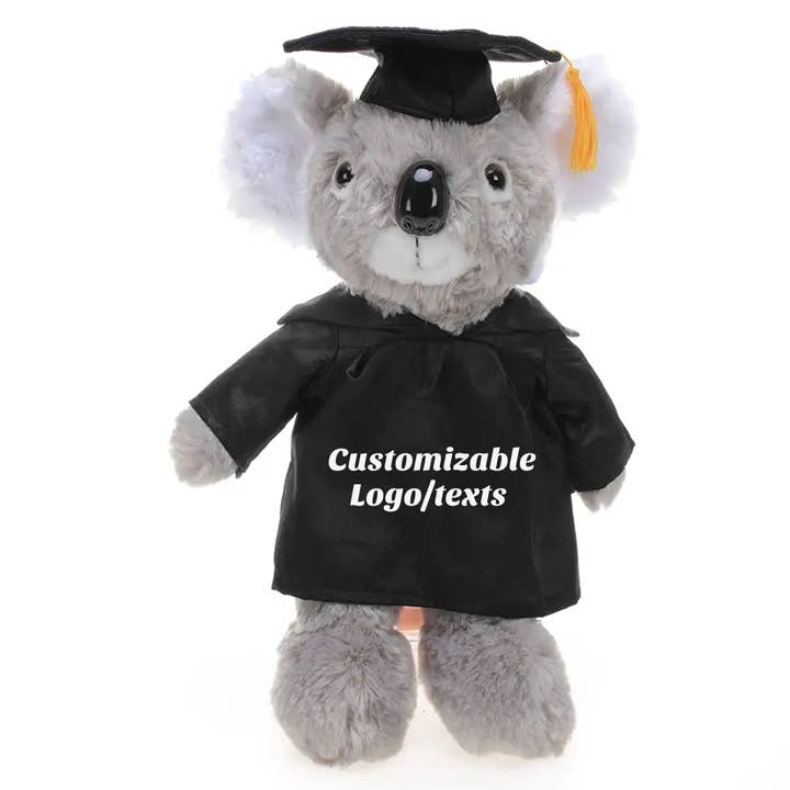 11" Personalized Graduation Koala Plush in Custom Cap & Gown for wholesale by Plushland