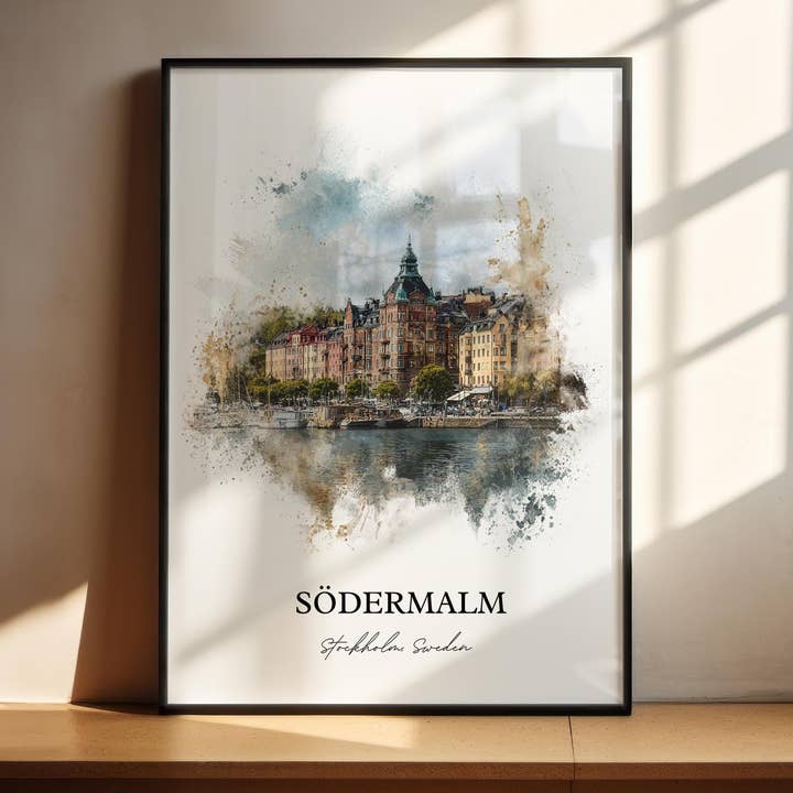 Art mural de Södermalm, Impression de Stockholm, Art aquarelle de Södermalm, Cadeau de Stockholm Suède, Impression de voyage, Affiche de voyage, Cadeau de pendaison de crémaillère pour la vente par Premium Travel Art