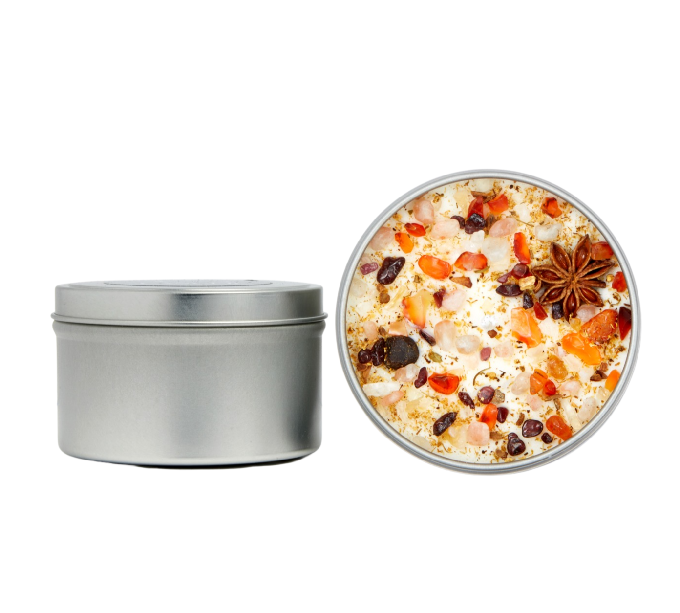 New Moon Beginnings - Wholesale Travel Candles - Crystals & Herb Energy Candles 8oz Tin Soy Candles Handmade51