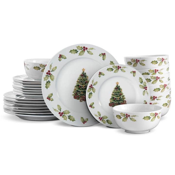 Fitz and Floyd® Mikasa® Pfaltzgraff® - Wholesale Dinnerware Set - Pfaltzgraff Christmas Day 24PC DW Set Brown Bx Pkg