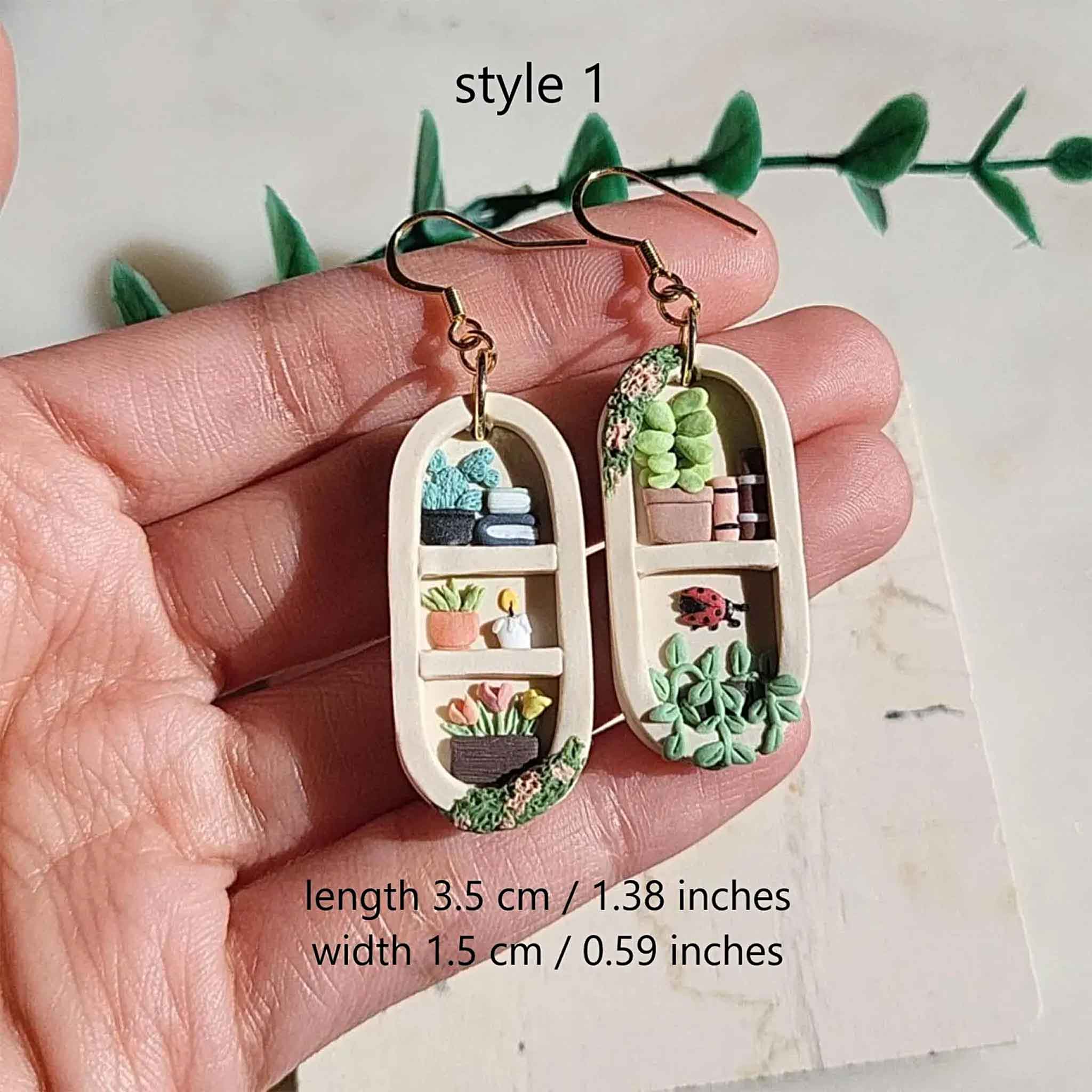 NoomCottageClay - Wholesale Dangle Earrings - Cottagecore Bookshelf Earrings • Cute Plant Jewelry 5