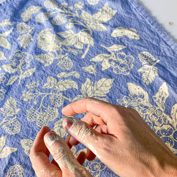 Mustard Beetle - Wholesale Tea Towel - Hand Dyed + Screenprinted Organic Cotton Tea Towel: Berries10