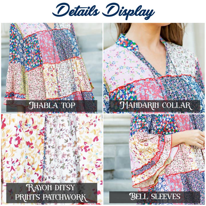 Multicolor Túnica de Patchwork Floral Multicolor Boho con Capas EN TALLA GRANDE de venta al por mayor en Faire5