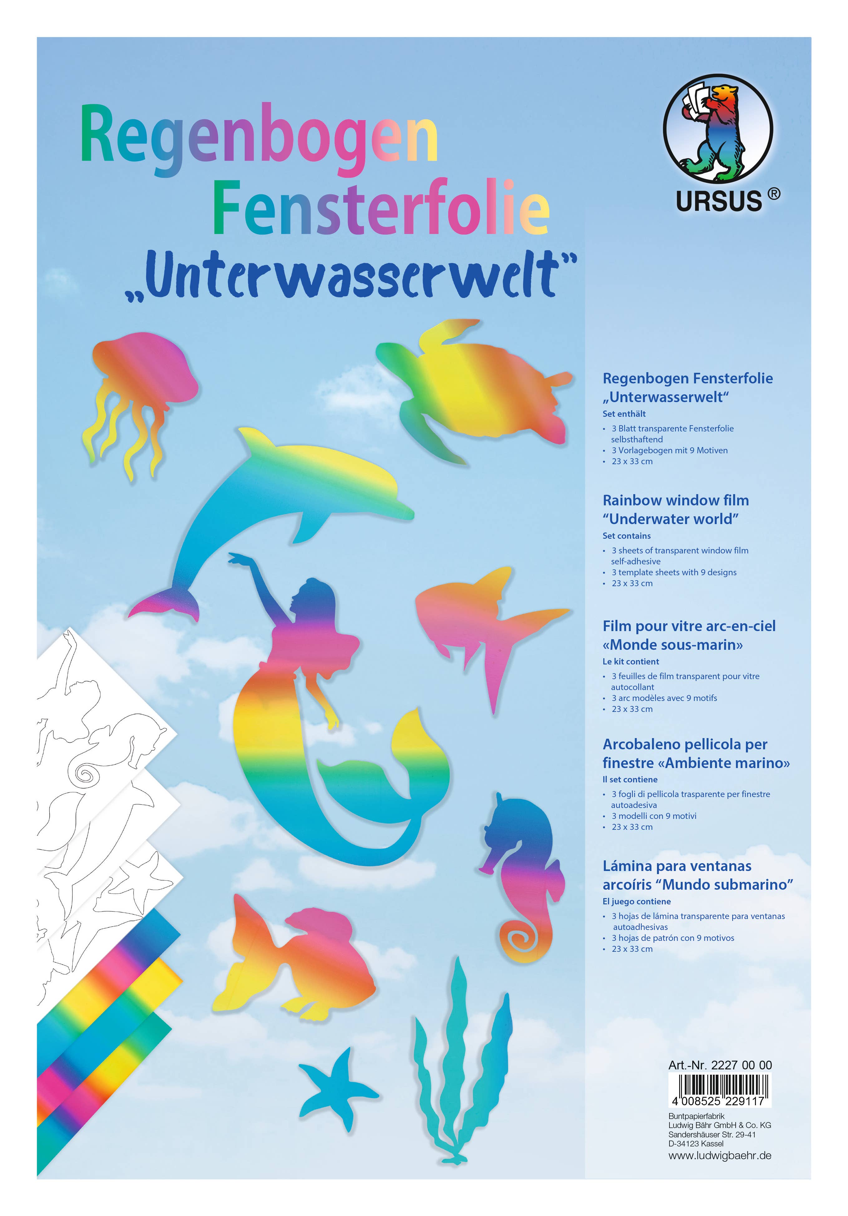 URSUS® / Buntpapierfabrik Ludwig Bähr GmbH & Co. KG - Wholesale DIY Craft Kit - Tegenbogen window film “Underwater World”, 23 x 33 cm