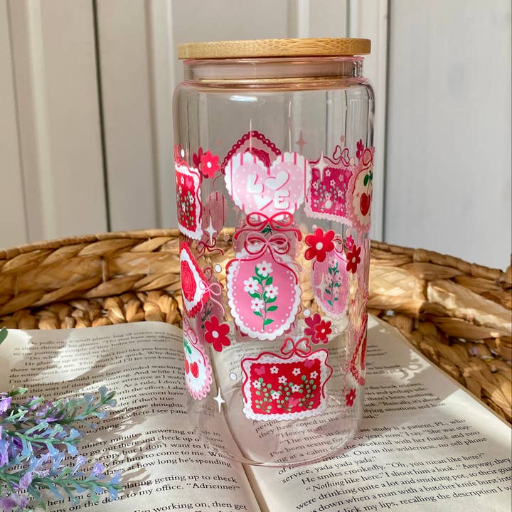 Heart Valentine Mug Iced Coffee Glass Cup with Lid and Straw for wholesale by Emilee on Crafts
